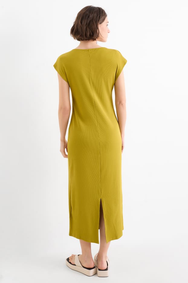 Women - T-shirt dress - ribbed - mustard yellow