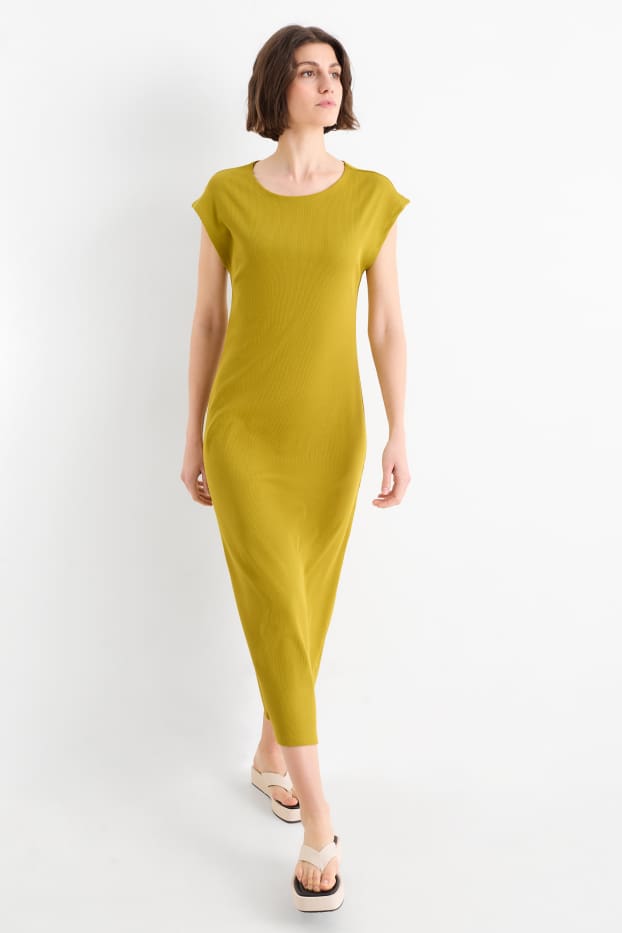 Women - T-shirt dress - ribbed - mustard yellow