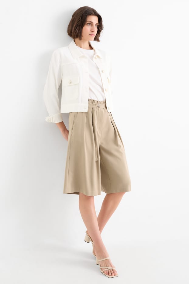 Donna - Bermuda - vita alta - tortora