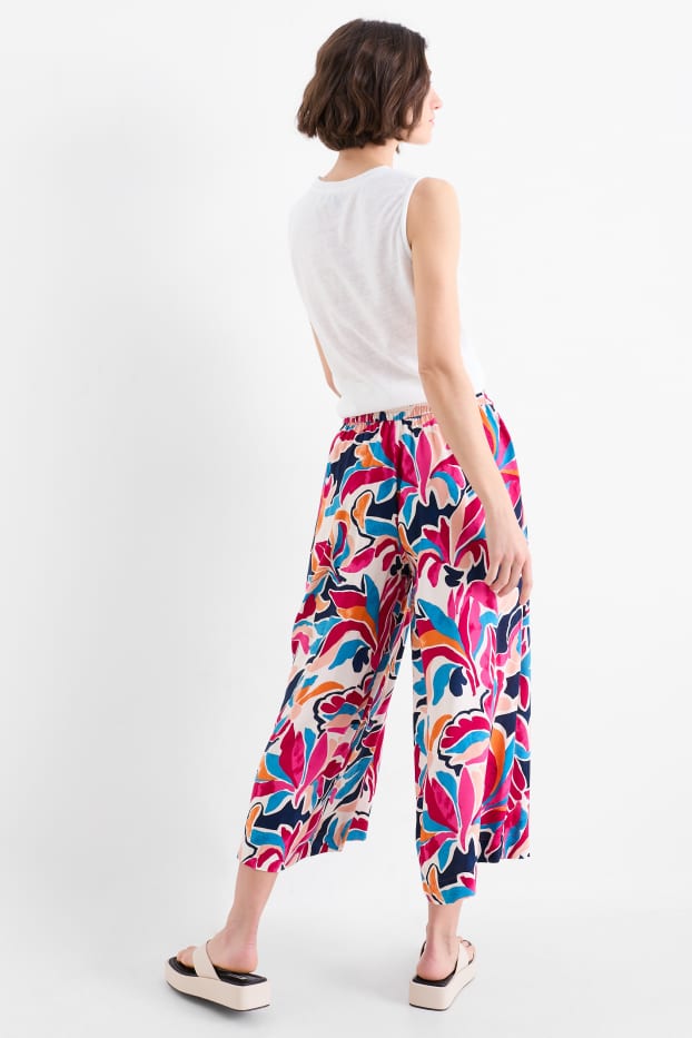 Dames - Pantalon - high waist - wide leg - gebloemd - donker rose