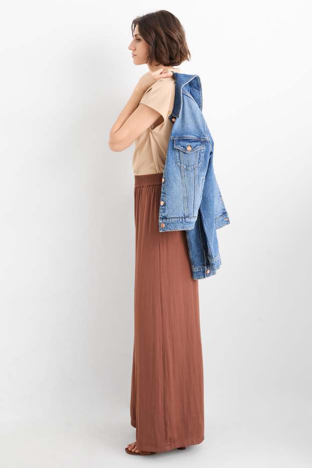 Dona - Pantalons de tela - high waist - wide leg - marró