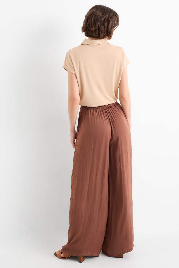 Dona - Pantalons de tela - high waist - wide leg - marró