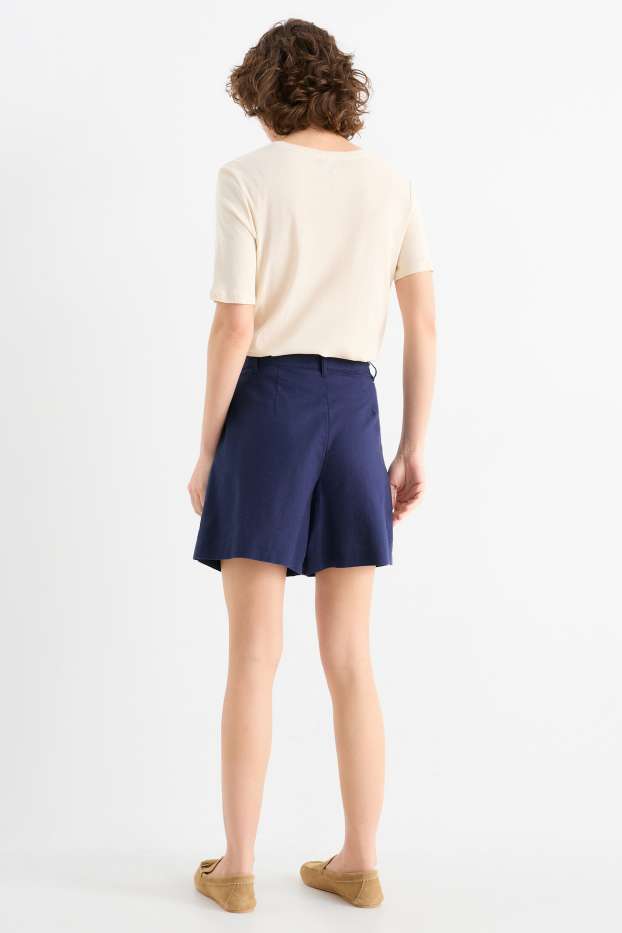 Donna - Shorts - vita media - misto lino - blu scuro