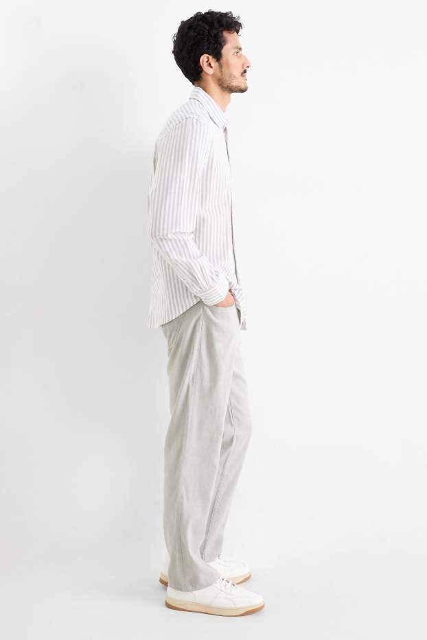 Bărbați - Pantaloni - regular fit - amestec de in - gri