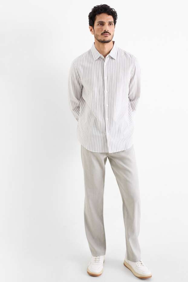 Bărbați - Pantaloni - regular fit - amestec de in - gri