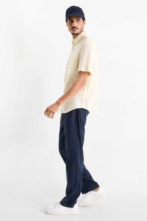 Men - Trousers - regular fit - linen blend - dark blue