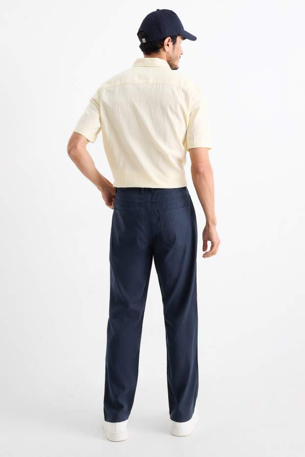 Men - Trousers - regular fit - linen blend - dark blue
