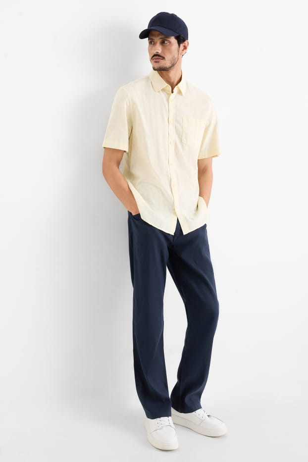 Men - Trousers - regular fit - linen blend - dark blue