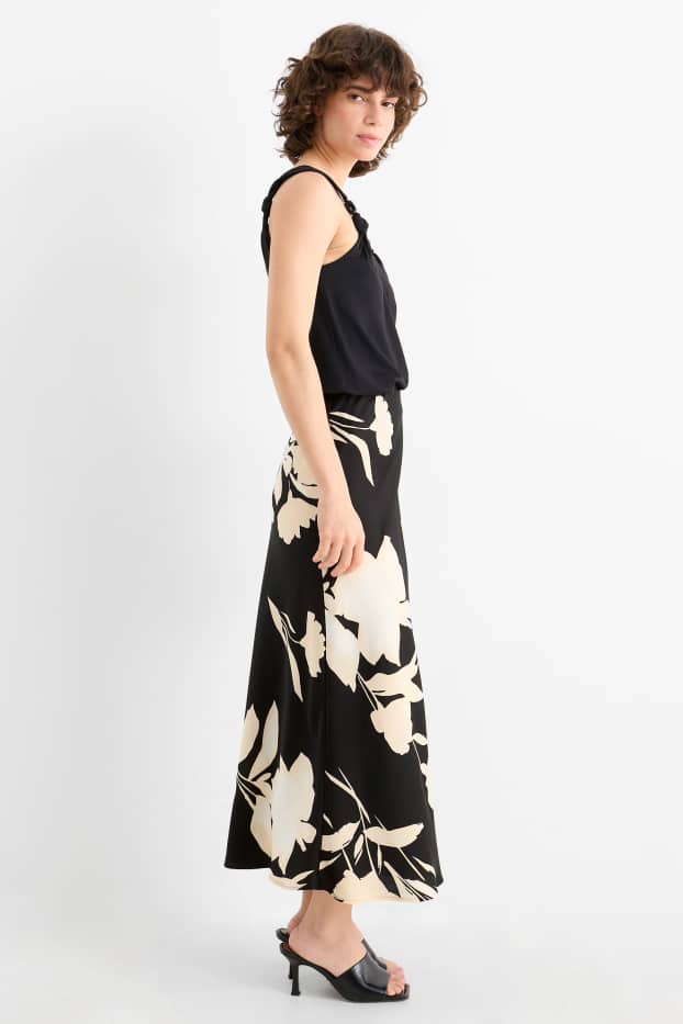 Dames - Rok - gebloemd - zwart / beige