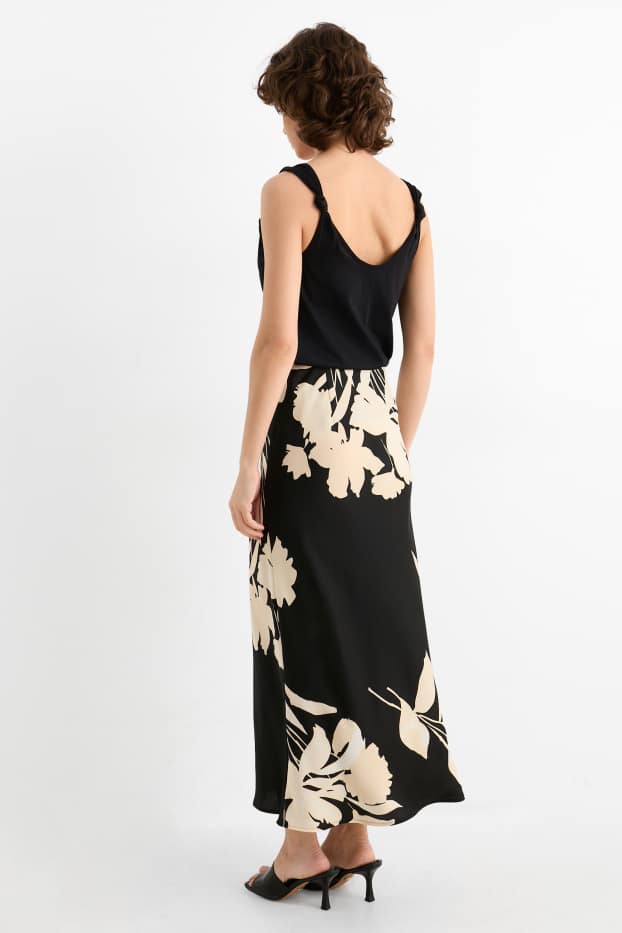 Dames - Rok - gebloemd - zwart / beige
