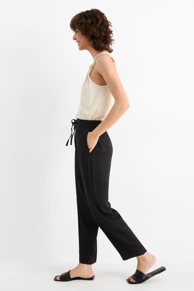 Dames - Pantalon - high waist - tapered fit - zwart