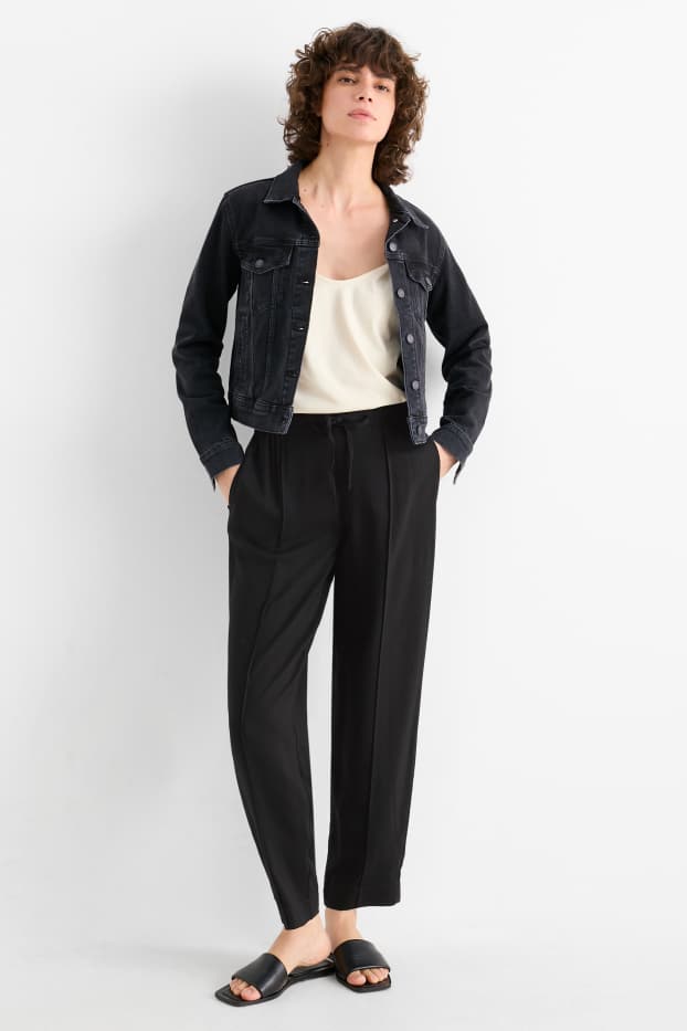 Dames - Pantalon - high waist - tapered fit - zwart