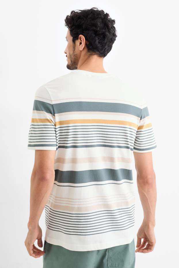 Pánské - Tričko - regular fit- pruhované - bílá