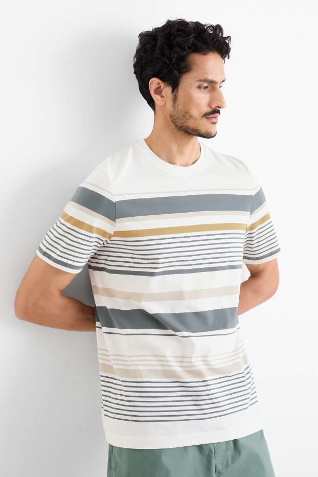 Pánské - Tričko - regular fit- pruhované - bílá