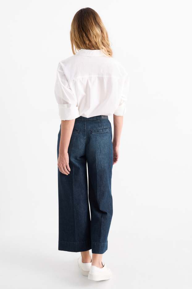 Damen - Crop Wide Leg Jeans - Mid Waist - dunkeljeansblau