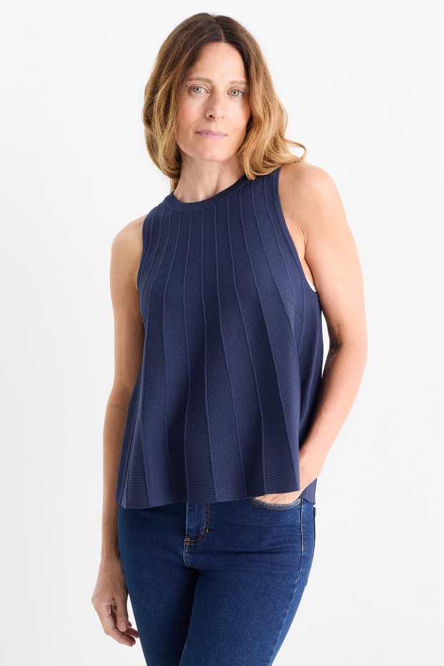 Women - Knitted top - ribbed - dark blue
