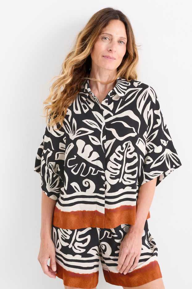 Femmes - Chemisier - à motif - noir / beige