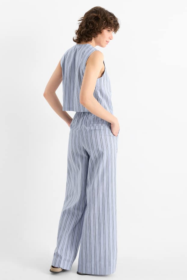 Femei - Pantaloni de stofă - talie înaltă - wide leg - cu dungi - albastru