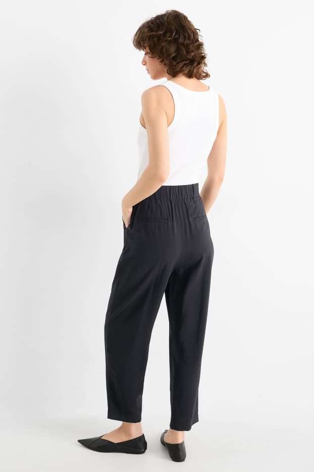Damen - Business-Hose - High Waist - Loose Fit - schwarz