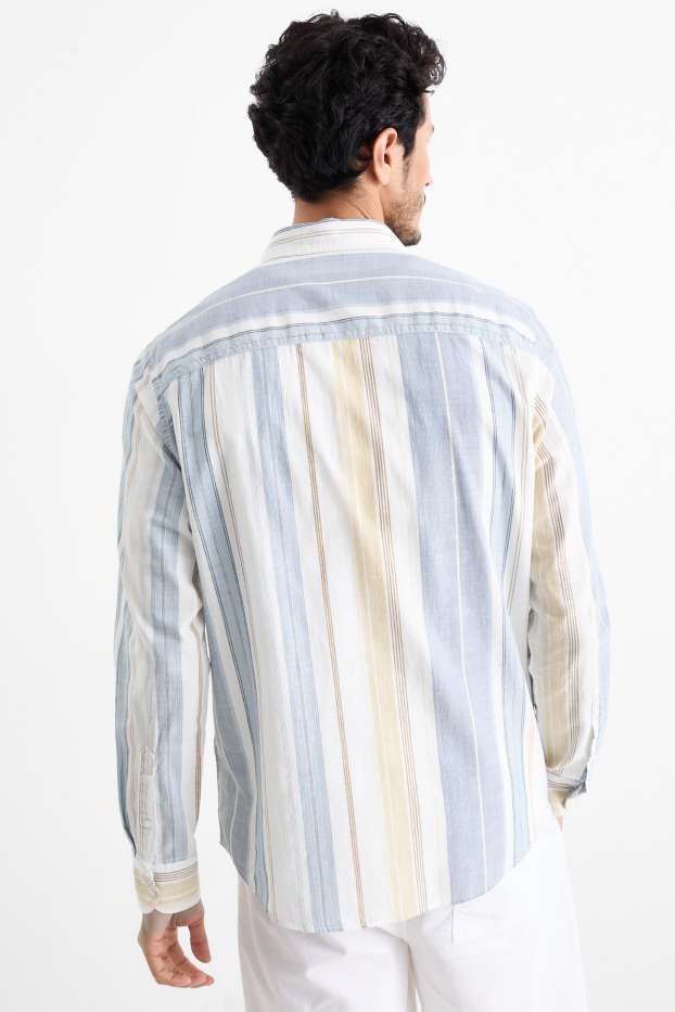 Uomo - Camicia - regular fit - button down - a righe - blu / beige