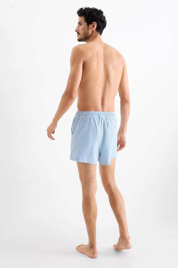 Hommes - Short de bain - à rayures - texturé - bleu clair