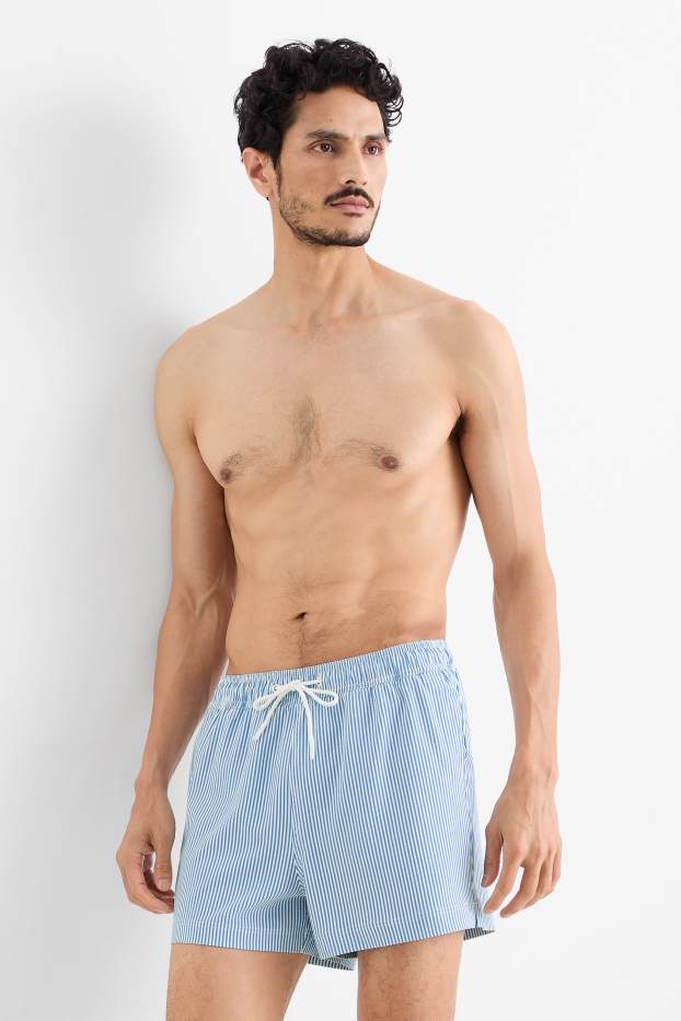 Hommes - Short de bain - à rayures - texturé - bleu clair