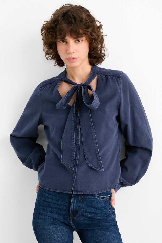 Dames - Spijkerblouse - donkerblauw