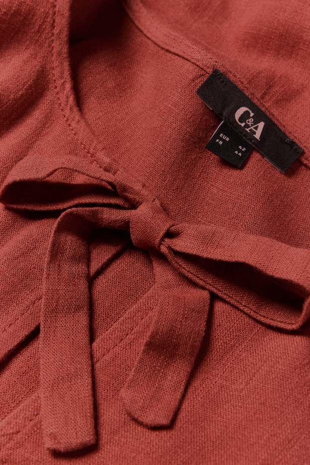 Dona - Vestit acampanat amb component de lli - marró