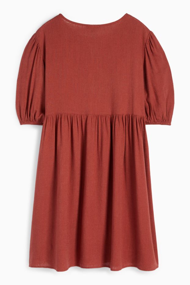 Dona - Vestit acampanat amb component de lli - marró