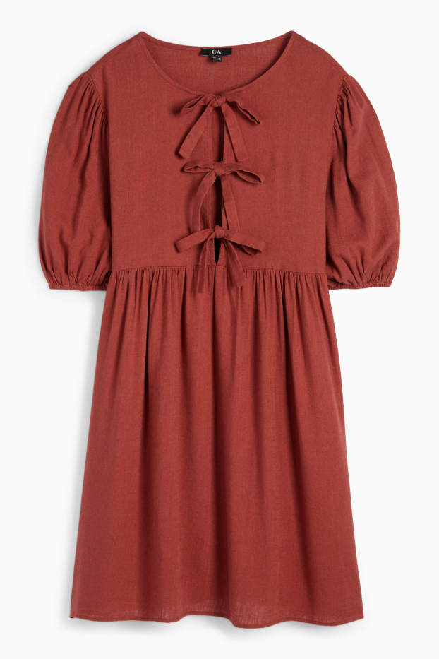 Dona - Vestit acampanat amb component de lli - marró