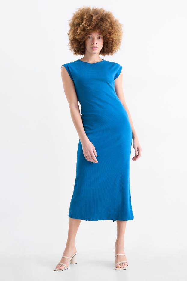 Femmes - Robe-T-shirt - côtelée - bleu pétrole