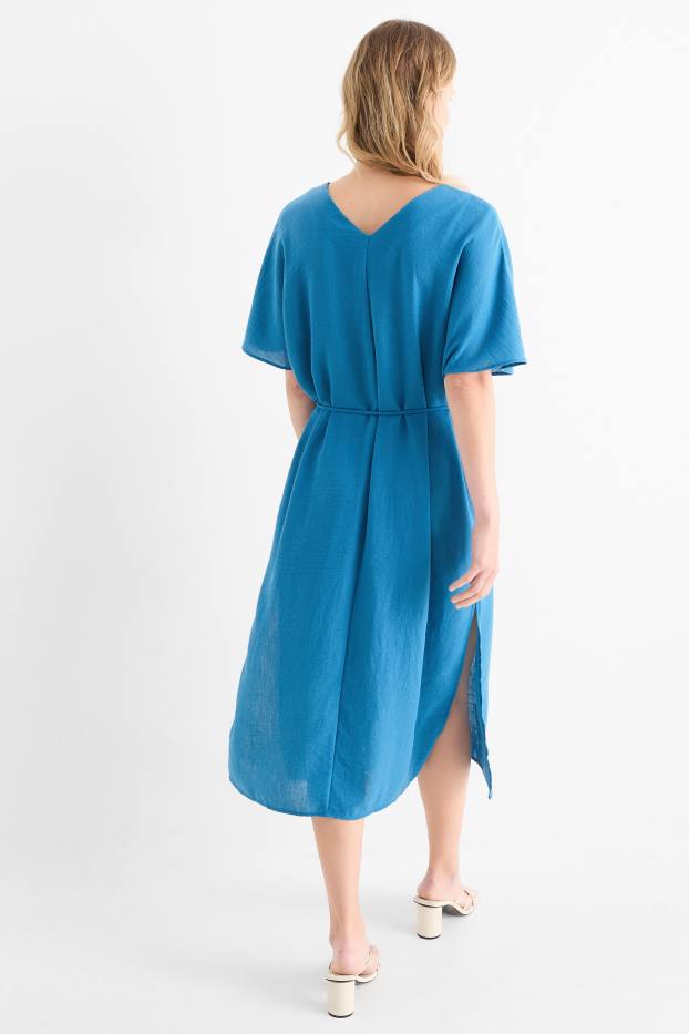 Femmes - Robe à col V - bleu pétrole