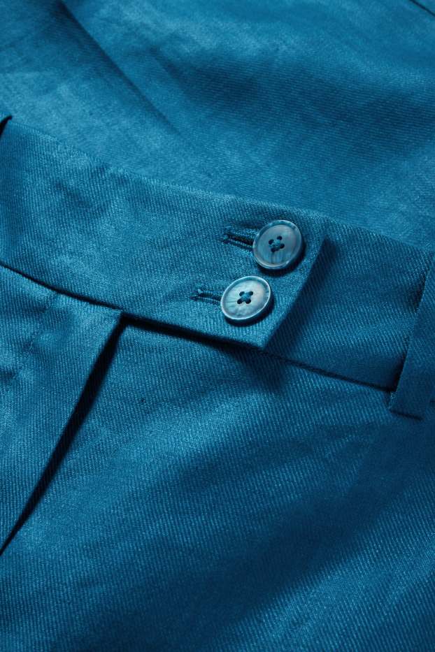 Women - Linen business trousers - high waist - straight fit - petrol