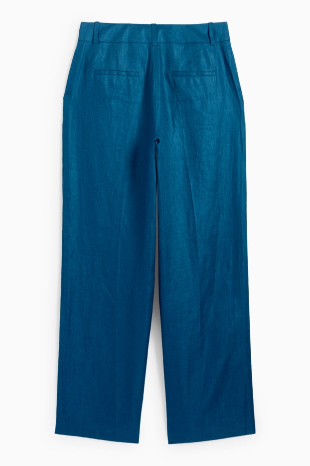 Women - Linen business trousers - high waist - straight fit - petrol