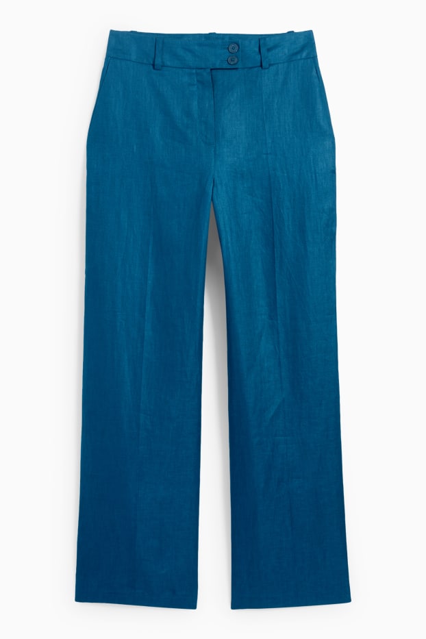 Women - Linen business trousers - high waist - straight fit - petrol