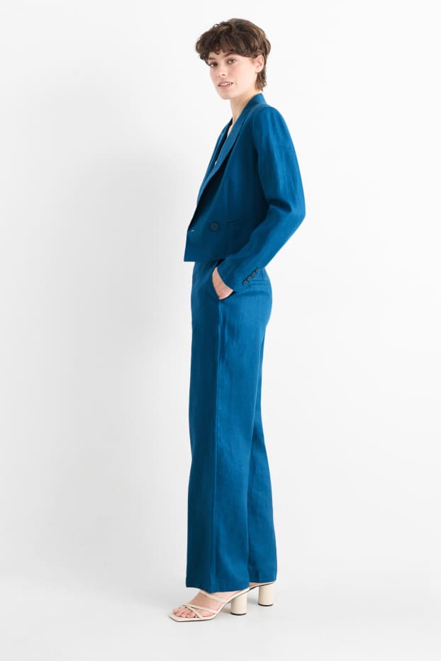 Women - Linen business trousers - high waist - straight fit - petrol