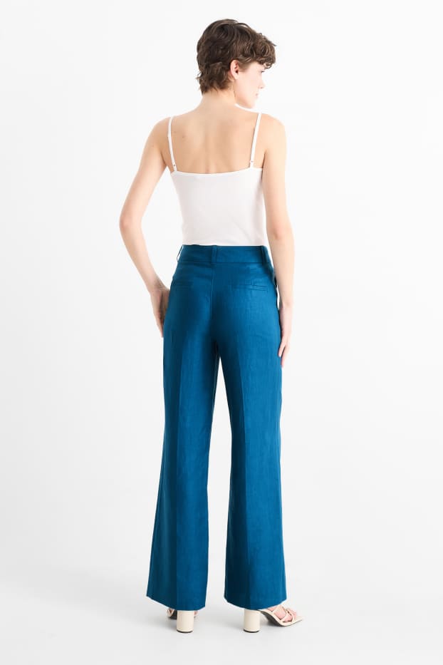 Women - Linen business trousers - high waist - straight fit - petrol