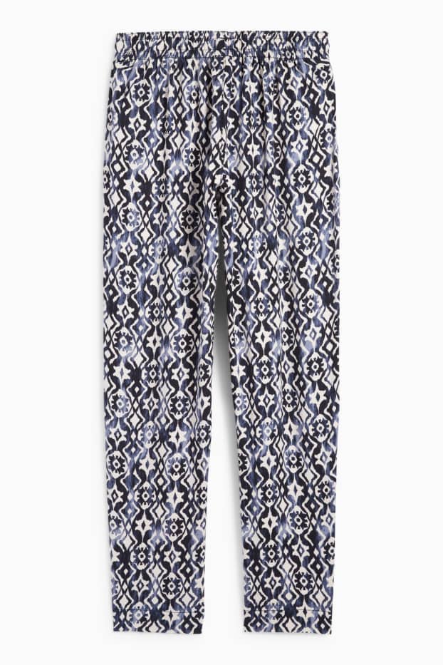 Dames - Pantalon - high waist - tapered fit - met patroon - donkerblauw