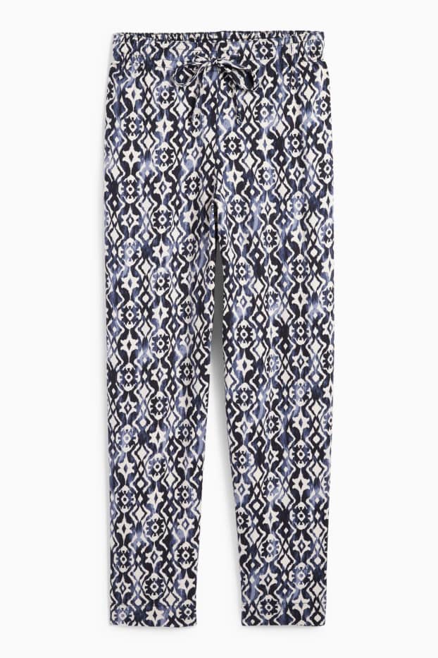 Dames - Pantalon - high waist - tapered fit - met patroon - donkerblauw
