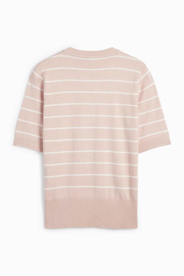 Femmes - Pull en maille - manches courtes - à rayures - rose