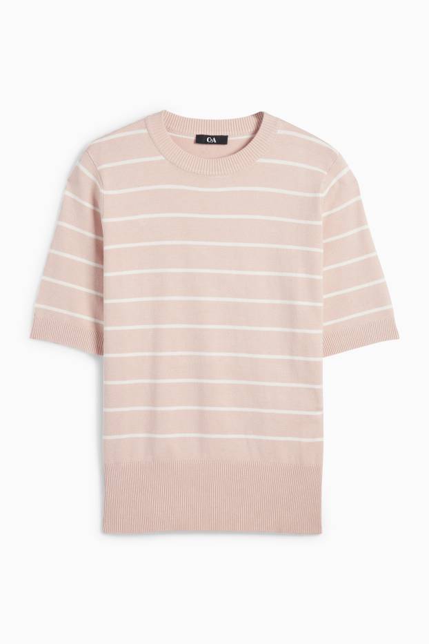 Femmes - Pull en maille - manches courtes - à rayures - rose