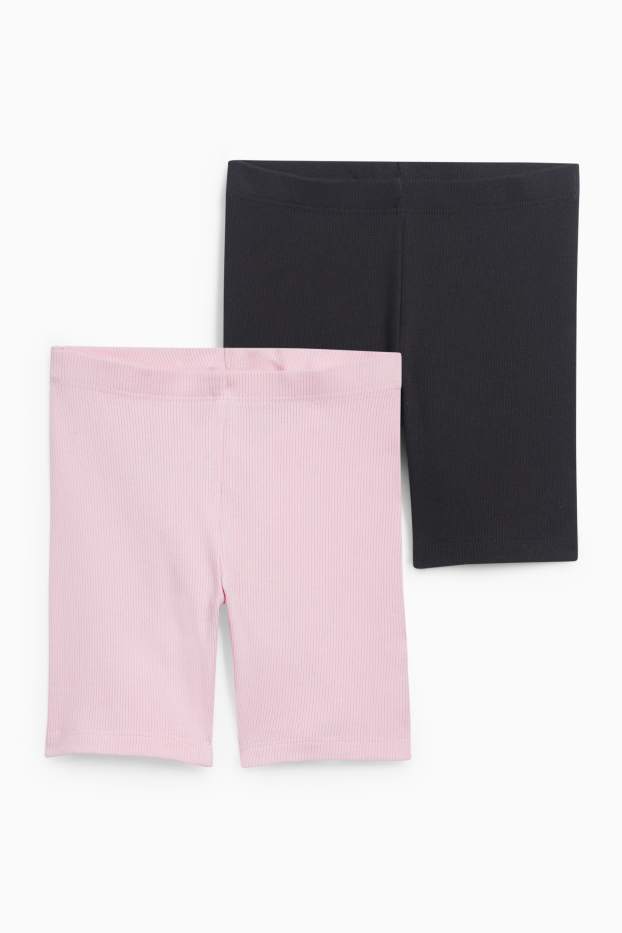 Bambine - Confezione da 2 - bermuda ciclista - a coste - nero / rosa