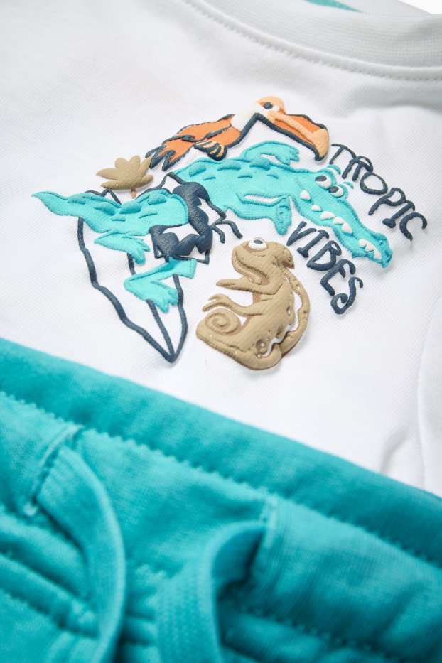Kinderen: jongens - Surfende dieren - set - T-shirt en sweatshorts - 2-delig - wit / turquoise