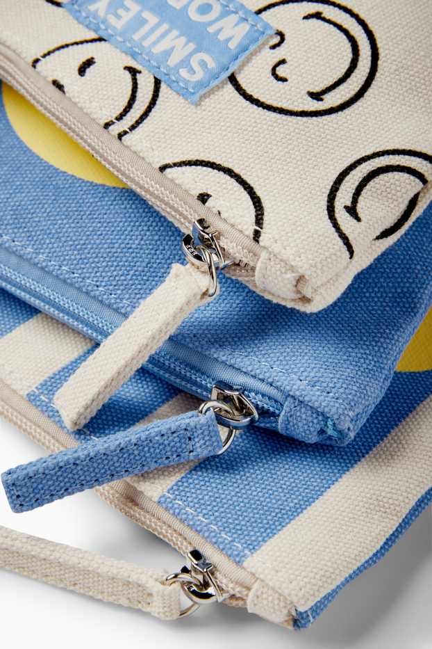 Dámské - Souprava - kosmetická taška - 3dílná - SmileyWorld® - modrá/bílá