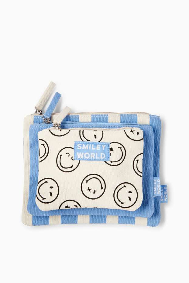 Dámské - Souprava - kosmetická taška - 3dílná - SmileyWorld® - modrá/bílá
