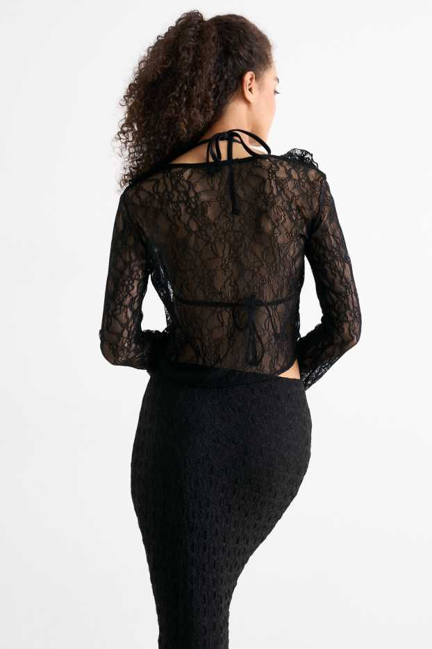 Femei - Jachetă tricotată crop - negru