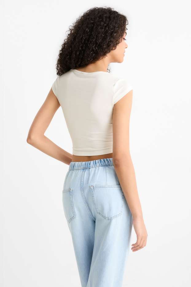 Femei - Tricou crop - alb