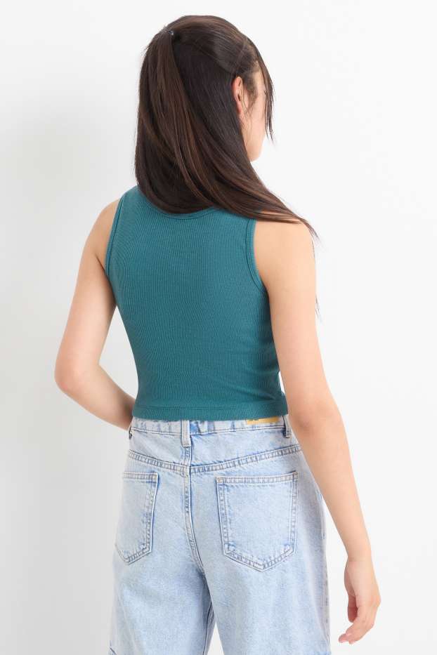 Enfants filles - Palmier - haut - finition côtelée - vert foncé