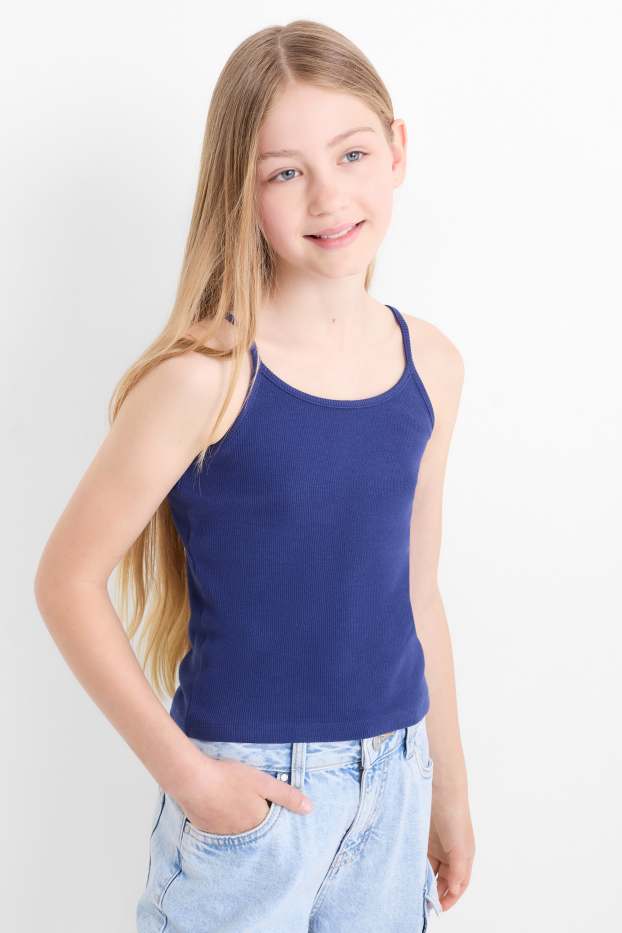 Děti - dívky - Motiv bazénu - souprava - tričko s krátkým rukávem a top - 2dílná - tmavomodrá/bílá