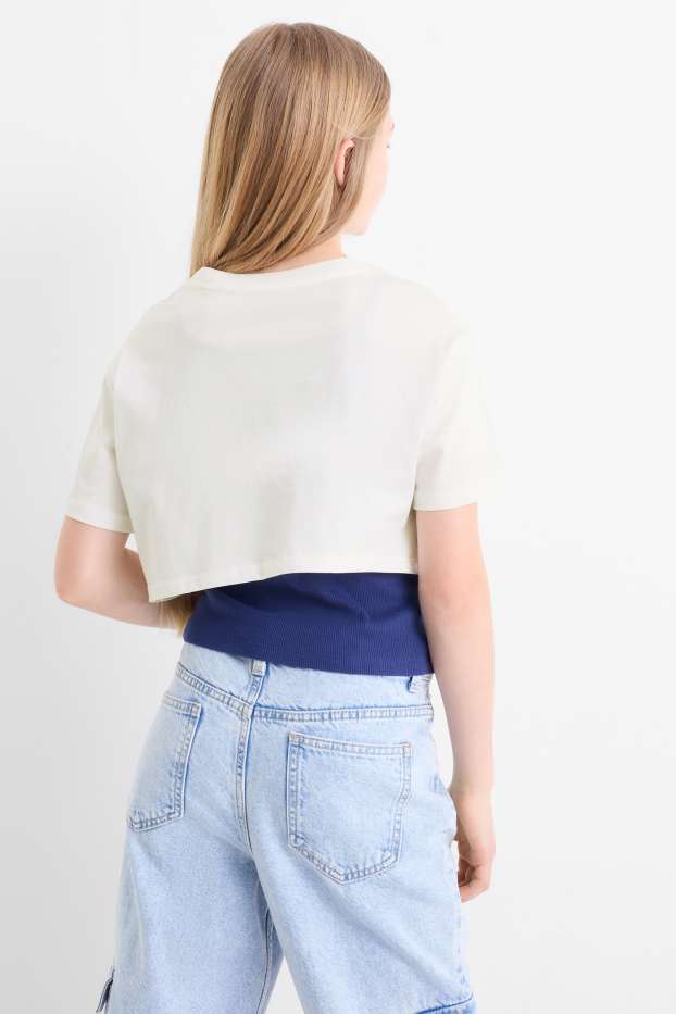 Děti - dívky - Motiv bazénu - souprava - tričko s krátkým rukávem a top - 2dílná - tmavomodrá/bílá